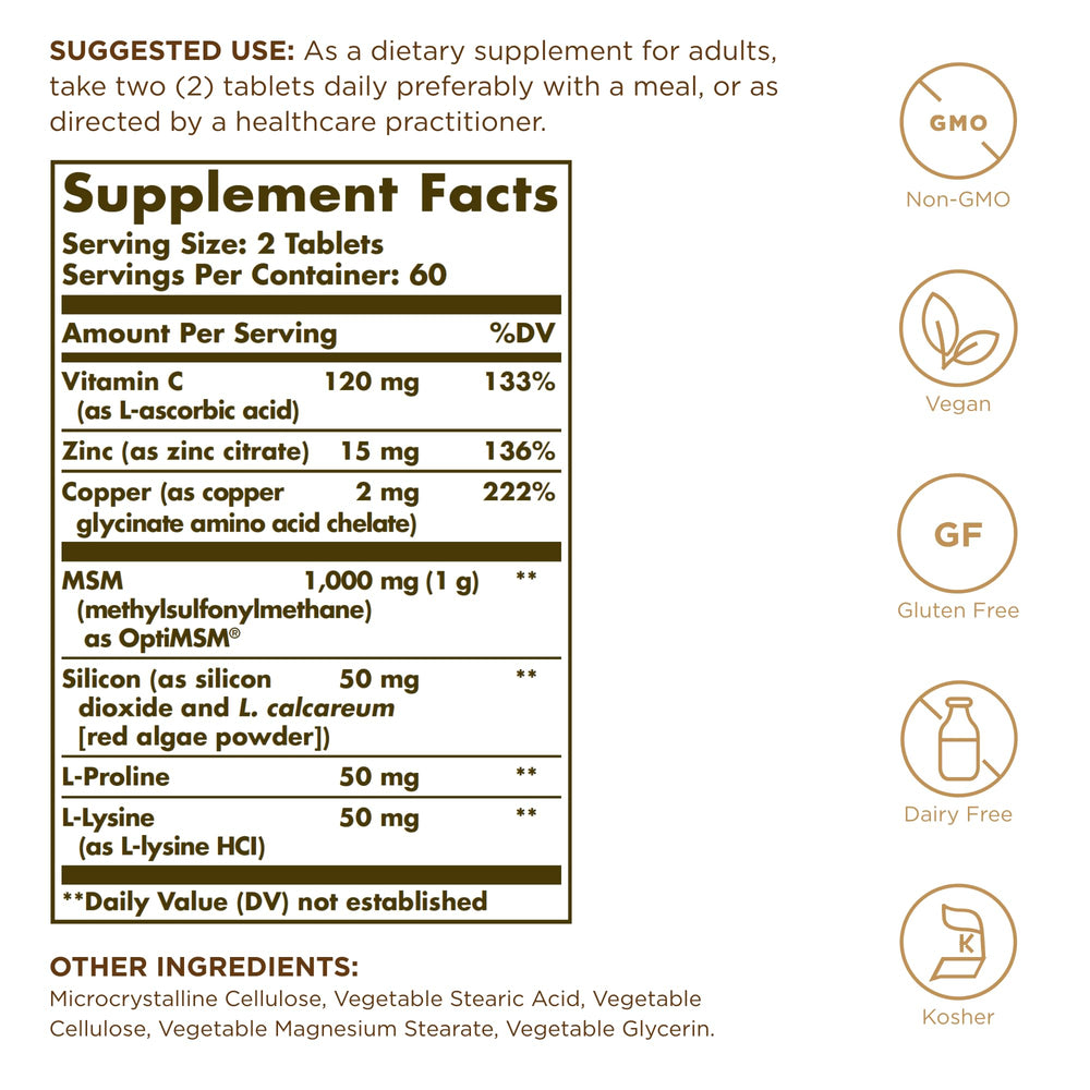 Solgar Skin, Nails & Hair 120 tablets pack 2 product label