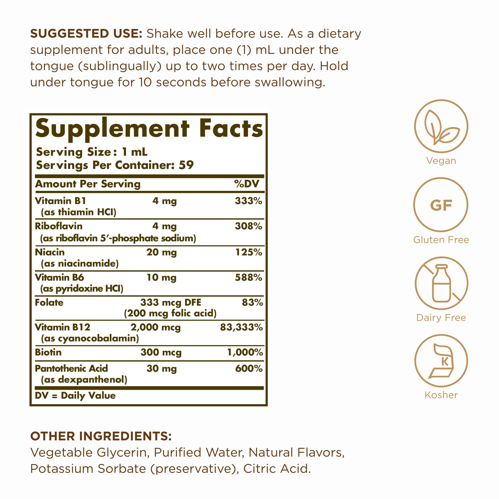 Close-up of the Solgar B-12 liquid bottle with dropper (2 oz)