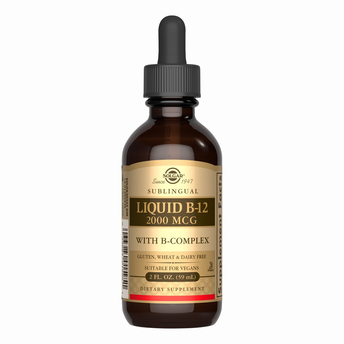 Solgar Sublingual Liquid B-12 with B-Complex 2 oz bottle and label