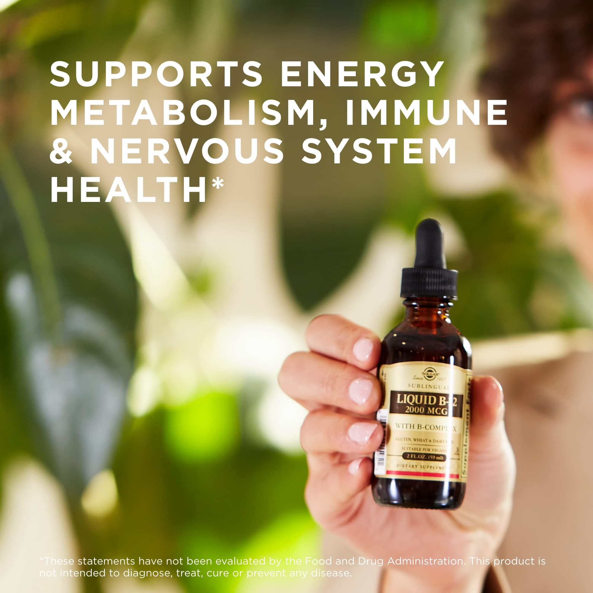 Solgar product packaging highlighting B-12 and B-Complex benefits