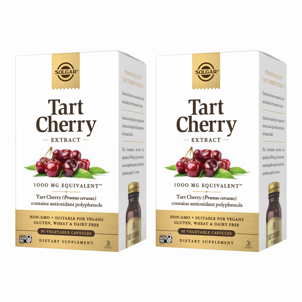 Solgar Tart Cherry 1000 mg bottle with 90 vegan capsules, pack of 2