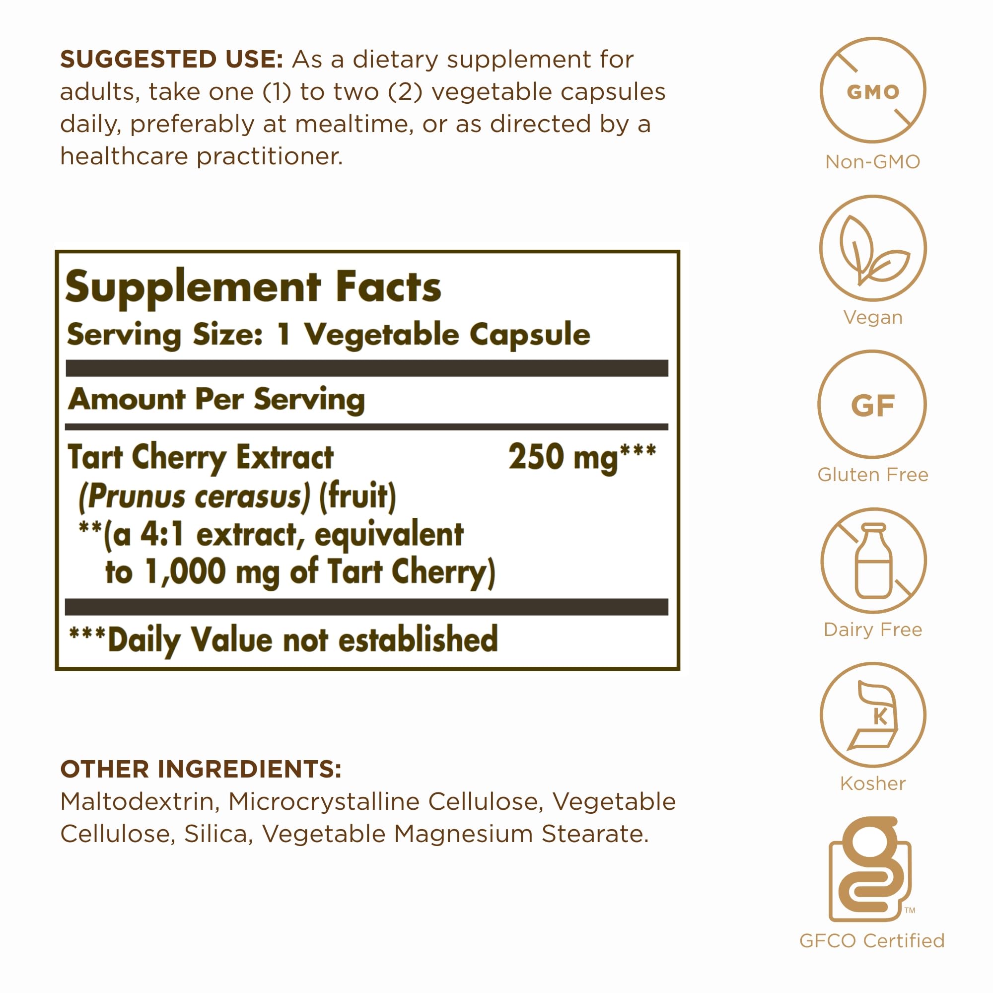Solgar Tart Cherry 1000 mg product label