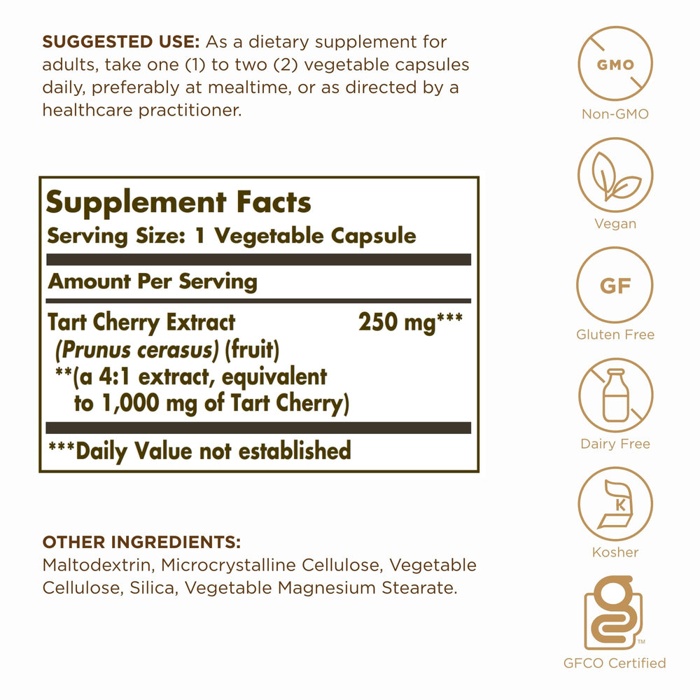 Solgar Tart Cherry 1000 mg product label