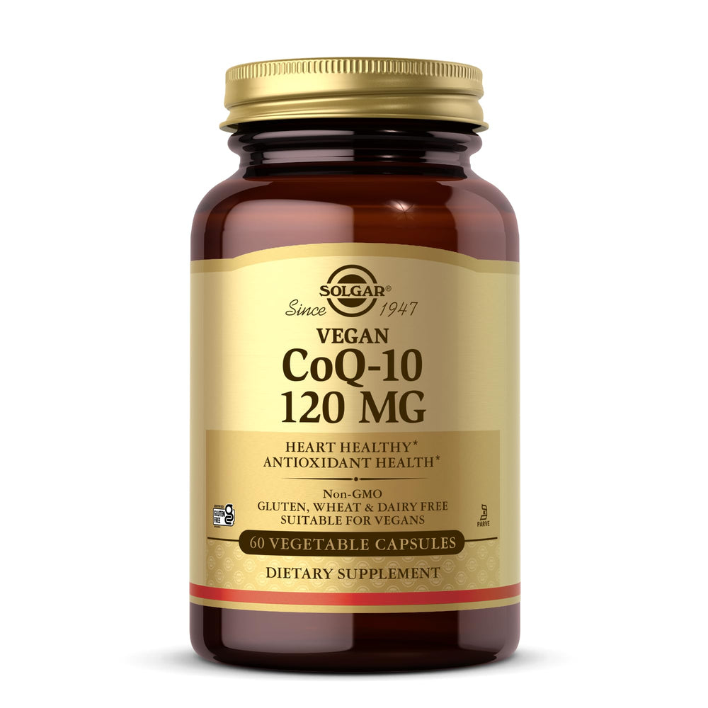 Solgar Vegan CoQ-10 120 mg bottle with 60 vegetable capsules.