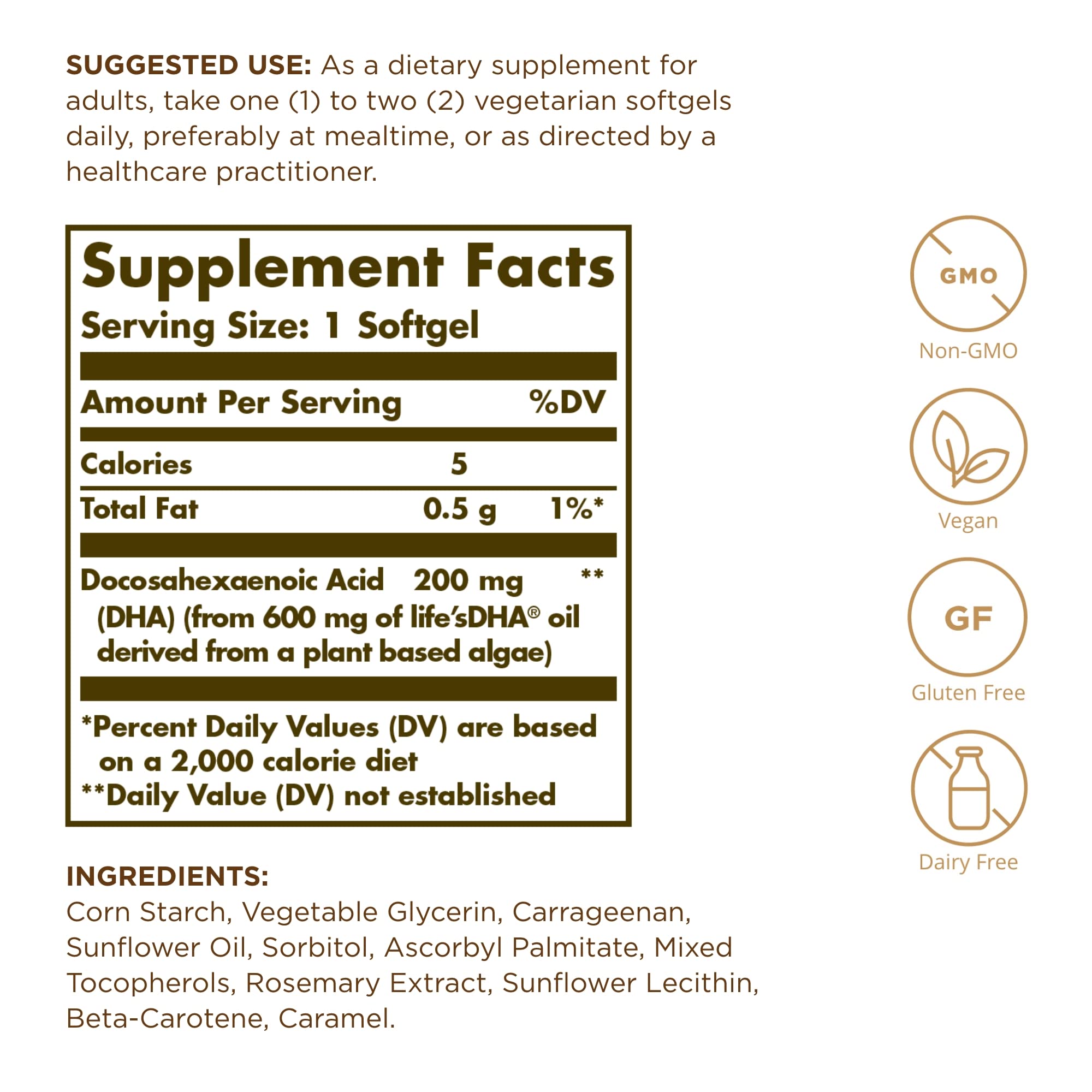 Solgar Vegetarian DHA 200 mg bottle with label
