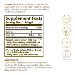 Solgar Vegetarian DHA 200 mg bottle with label