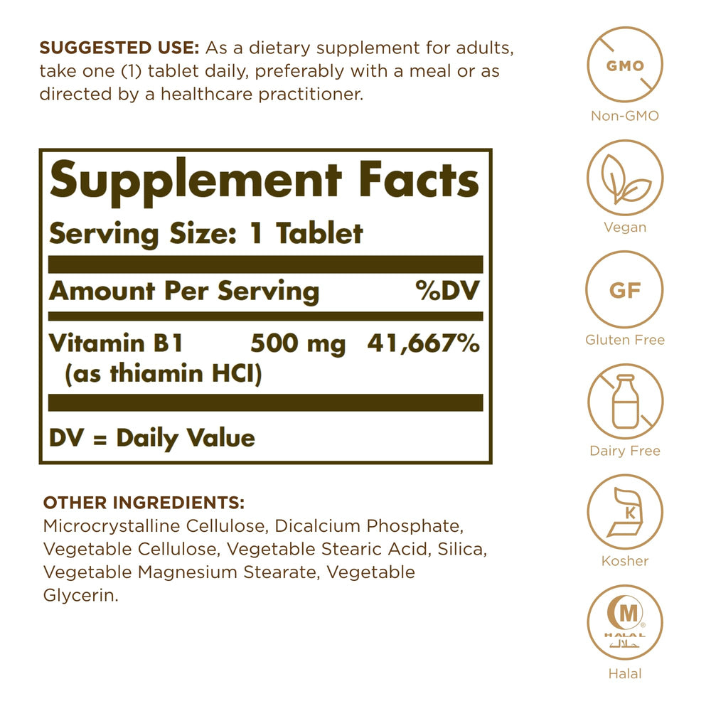 Solgar Vitamin B1 Thiamin packaging and bottle