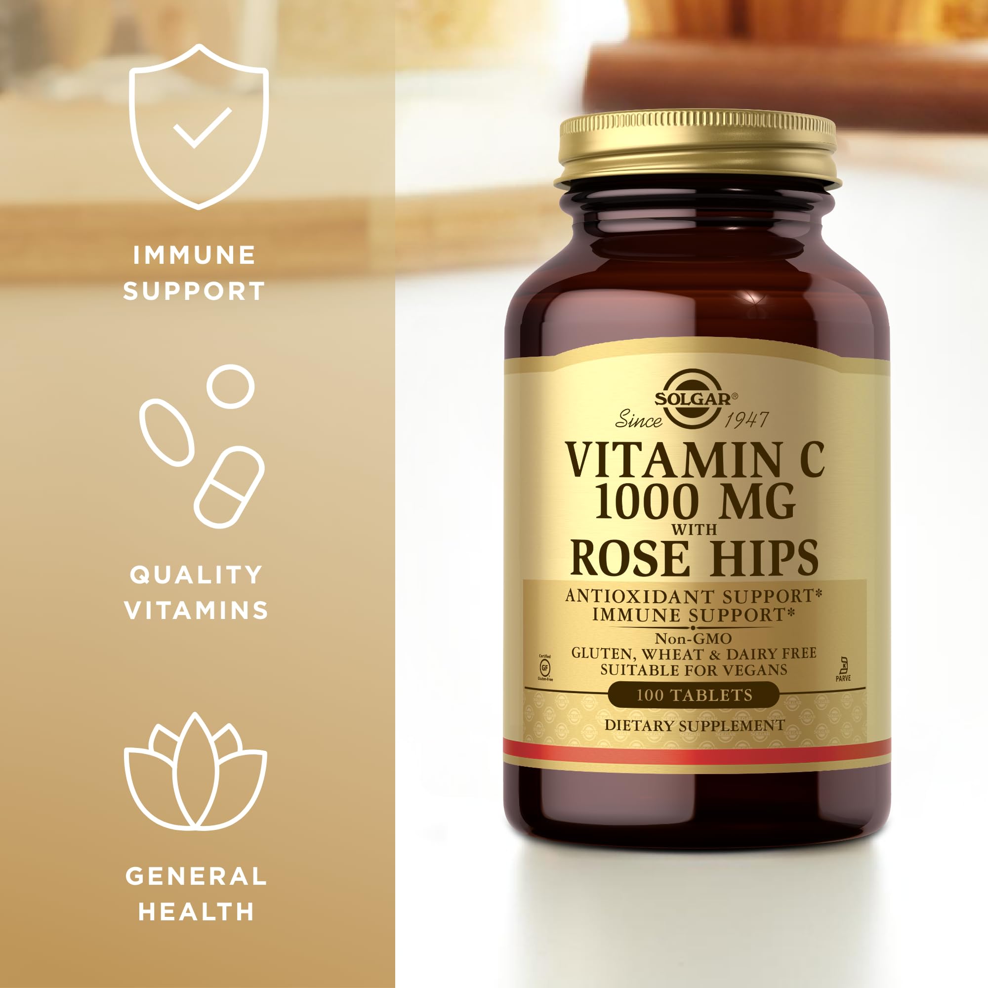 Ingredients panel for Solgar Vitamin C 1000 mg with Rose Hips