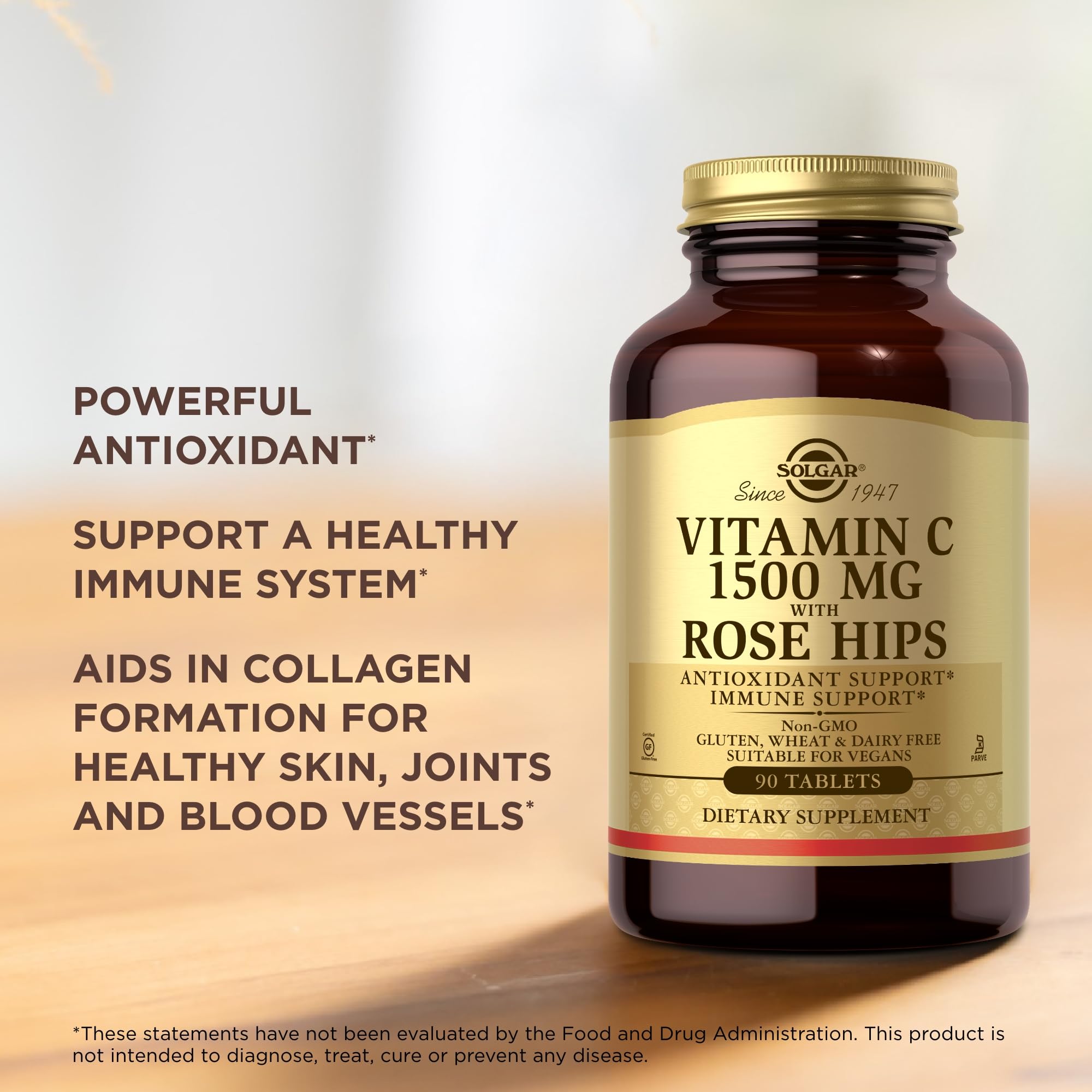 Dairy-free and Kosher Solgar Vitamin C 1500 mg with Rose Hips
