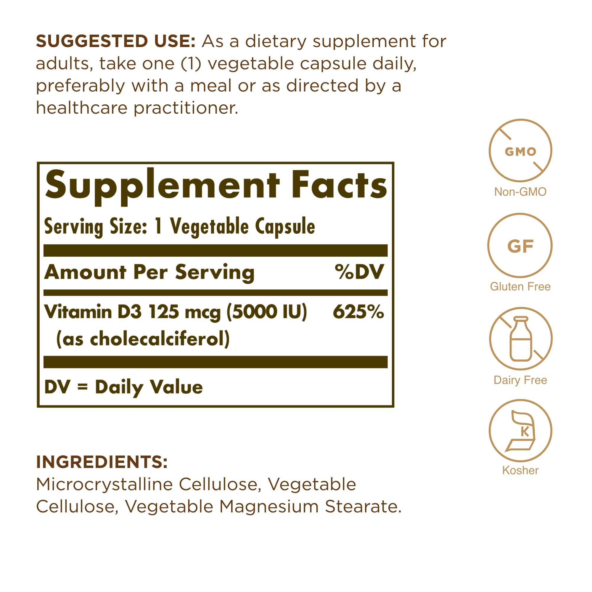 Close-up of Solgar Vitamin D3 capsules