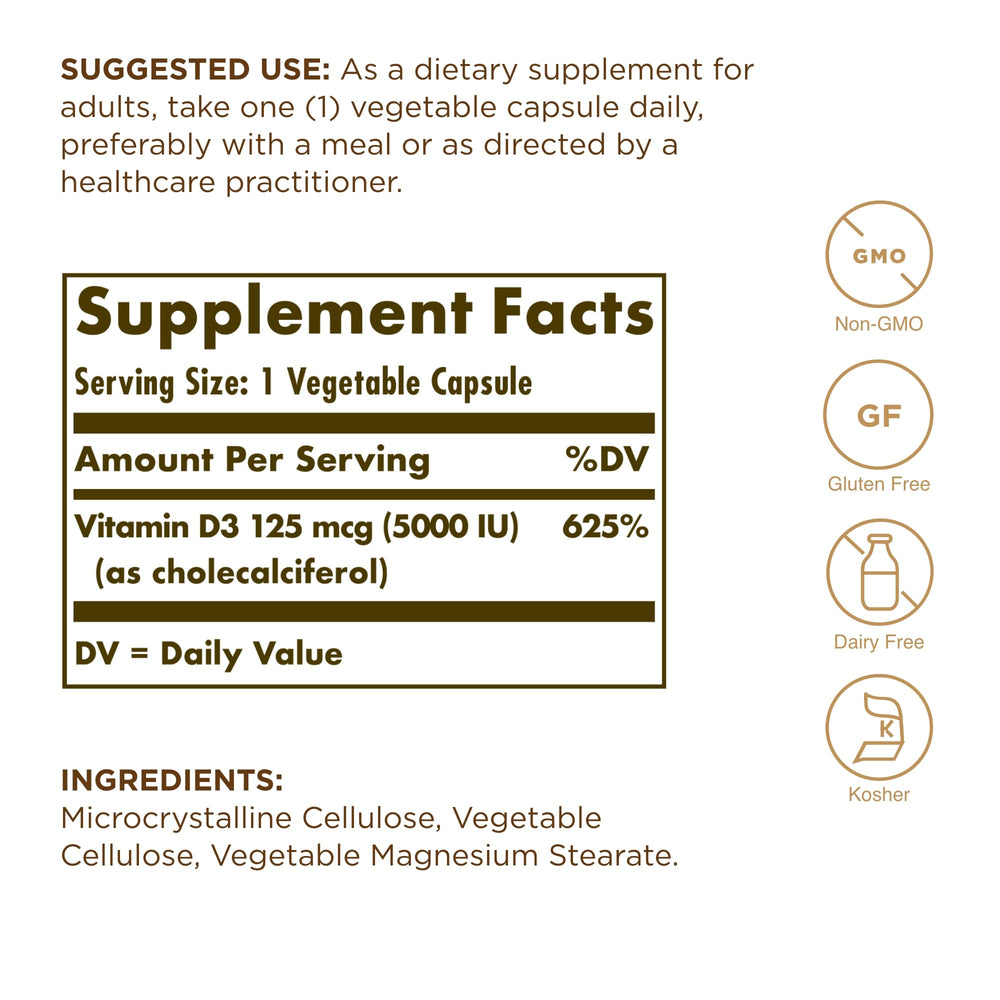 Close-up of Solgar Vitamin D3 capsules