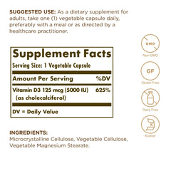 Close-up of Solgar Vitamin D3 bottle and label