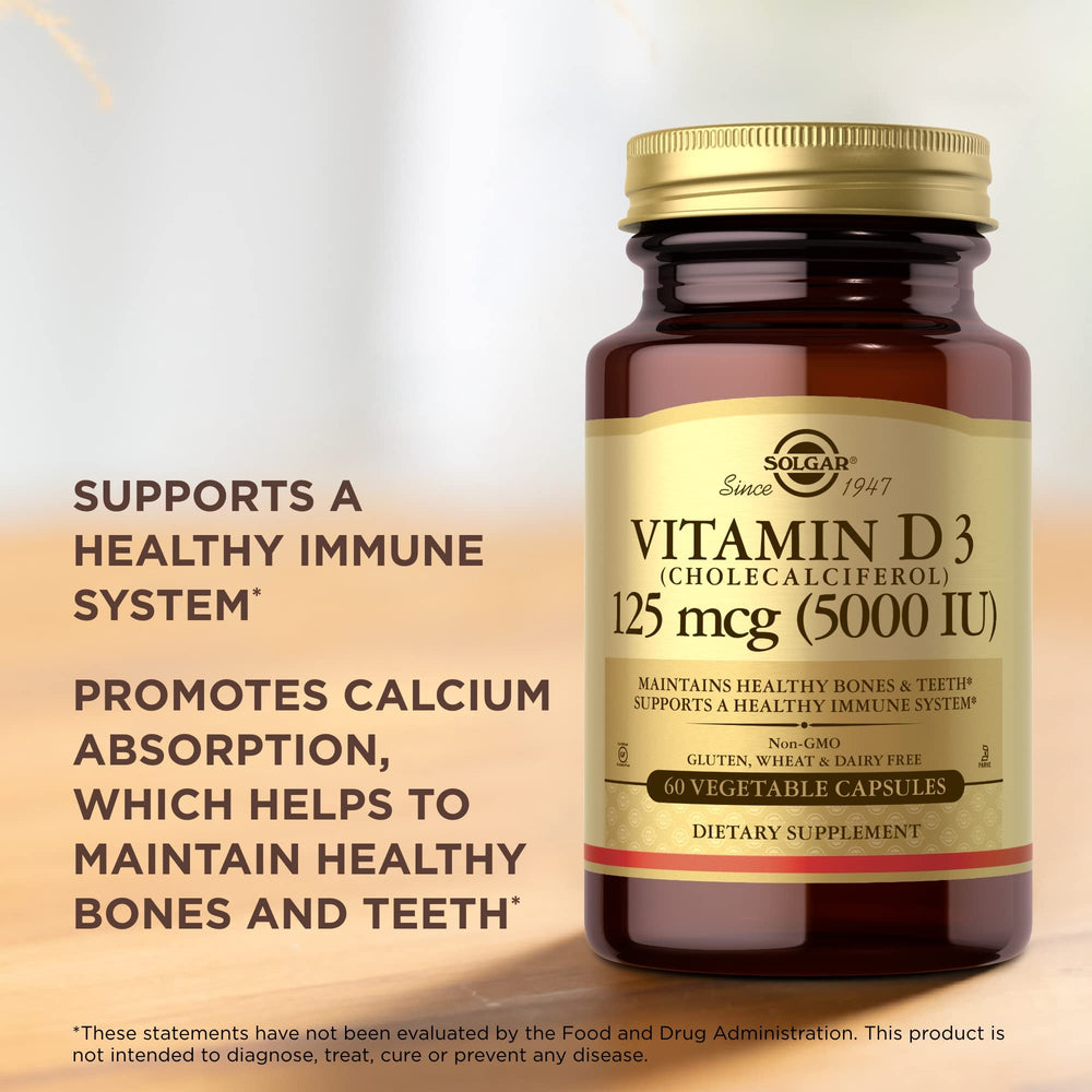 Solgar Vitamin D3 packaging and capsules for easy swallowing