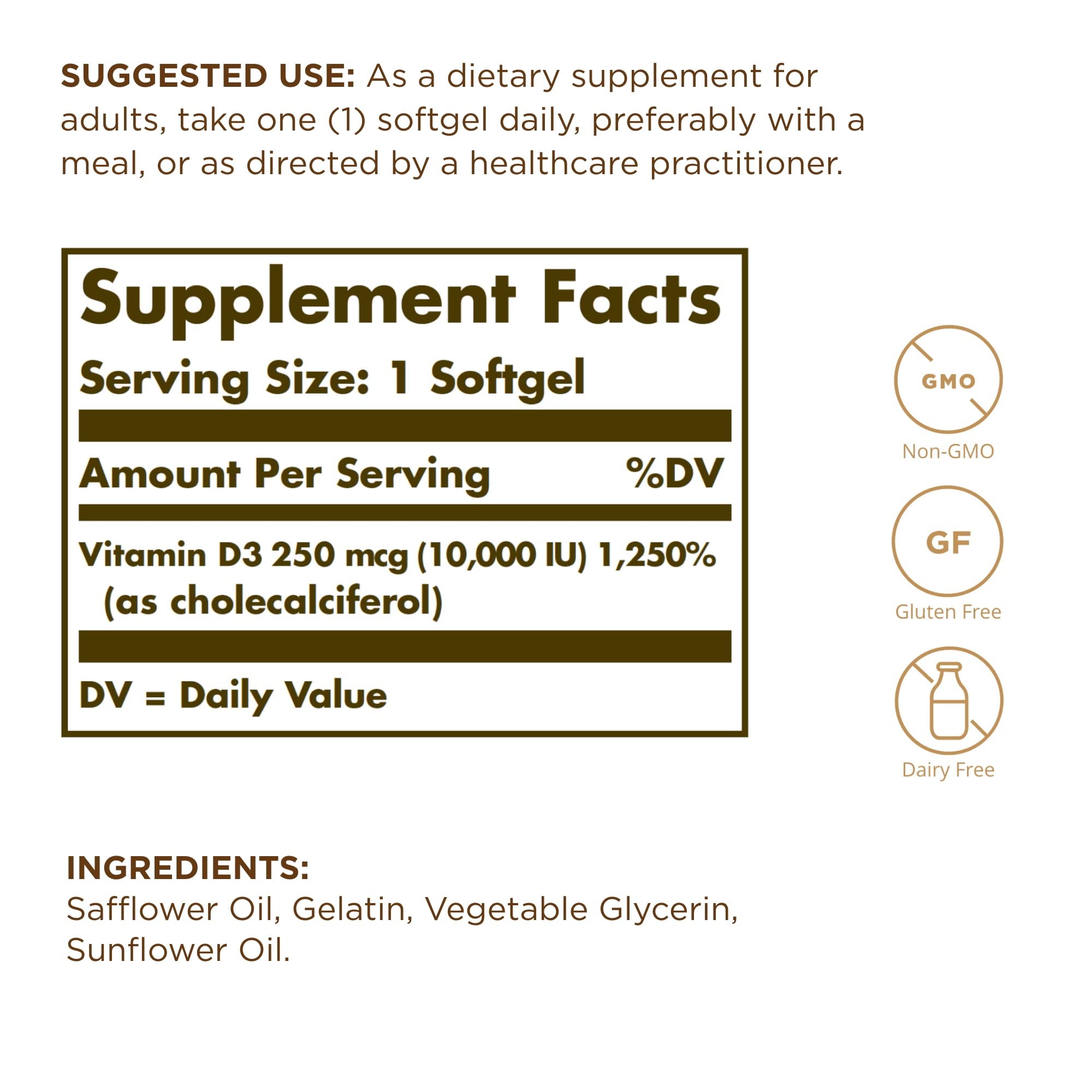 Solgar Vitamin D3 250 mcg softgels product shot