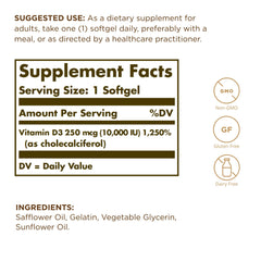 Solgar Vitamin D3 250 mcg softgels product shot