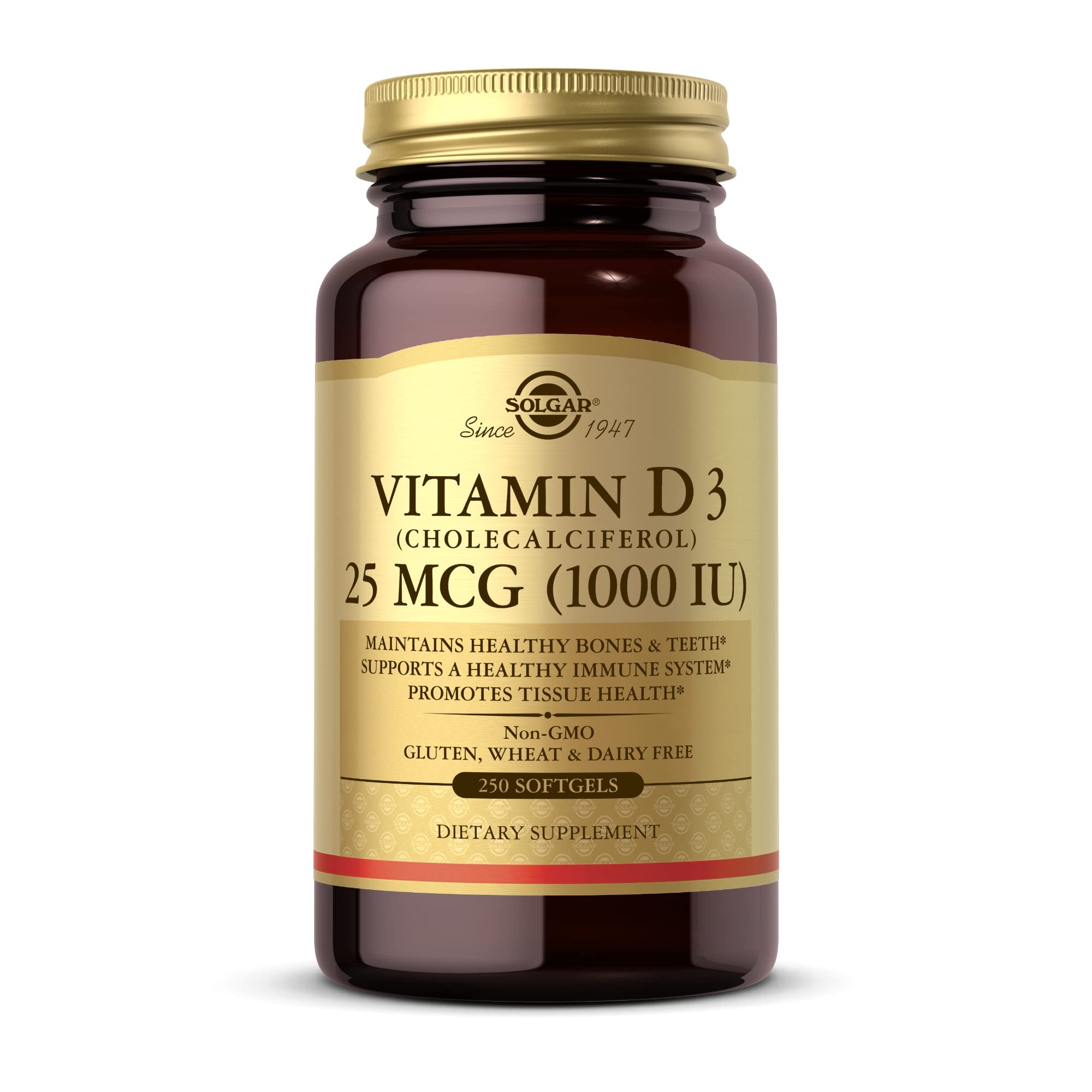 Solgar Vitamin D3 25 mcg (1000 IU) softgels bottle label