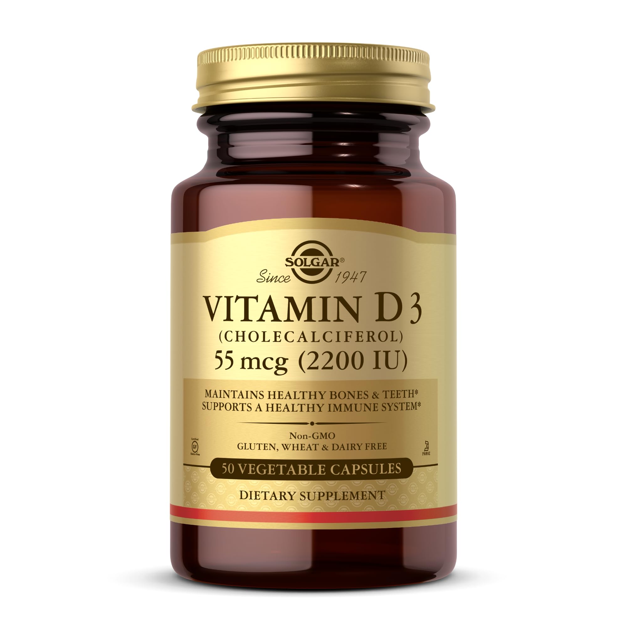 Solgar Vitamin D3 bottle containing 50 vegetable capsules