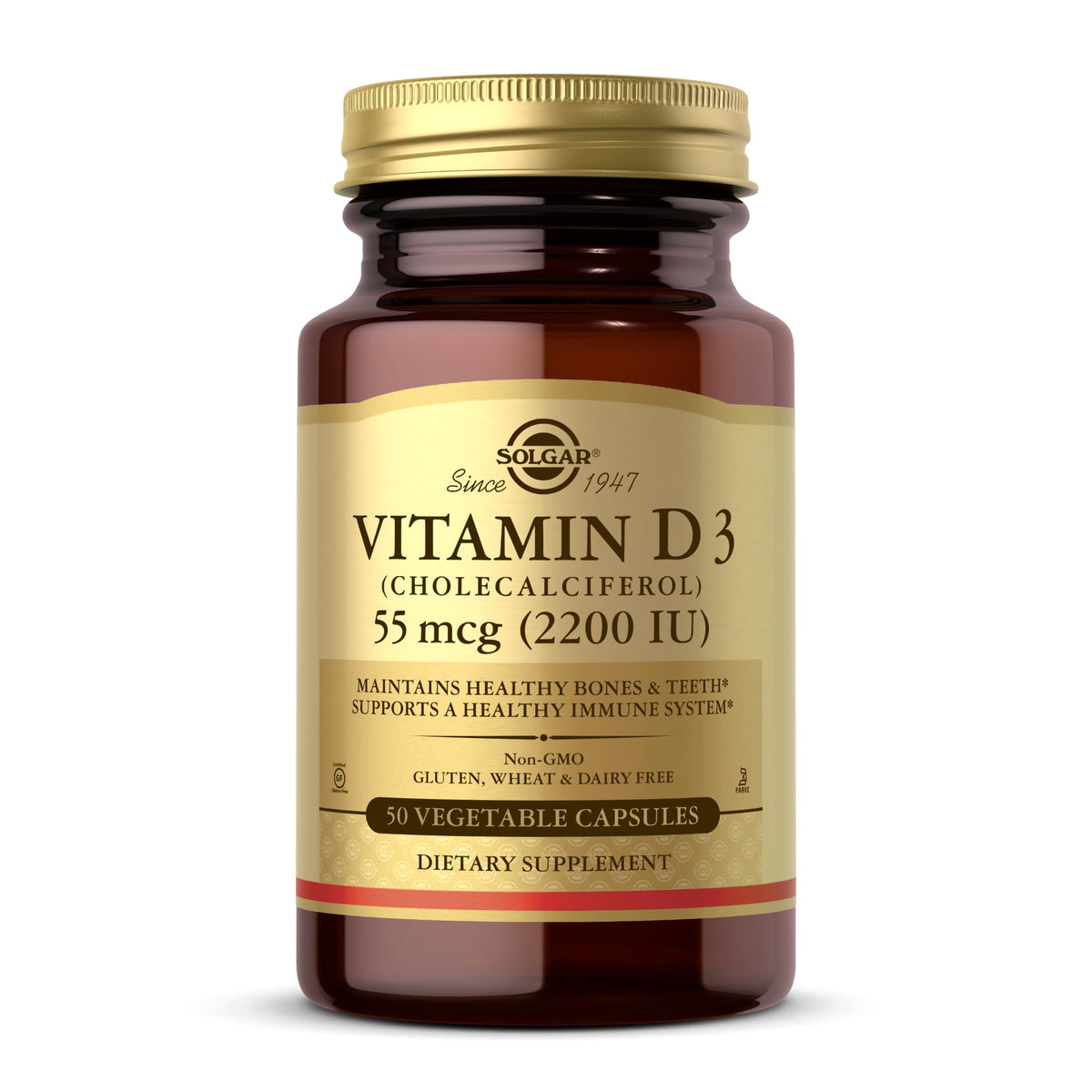 Solgar Vitamin D3 bottle containing 50 vegetable capsules