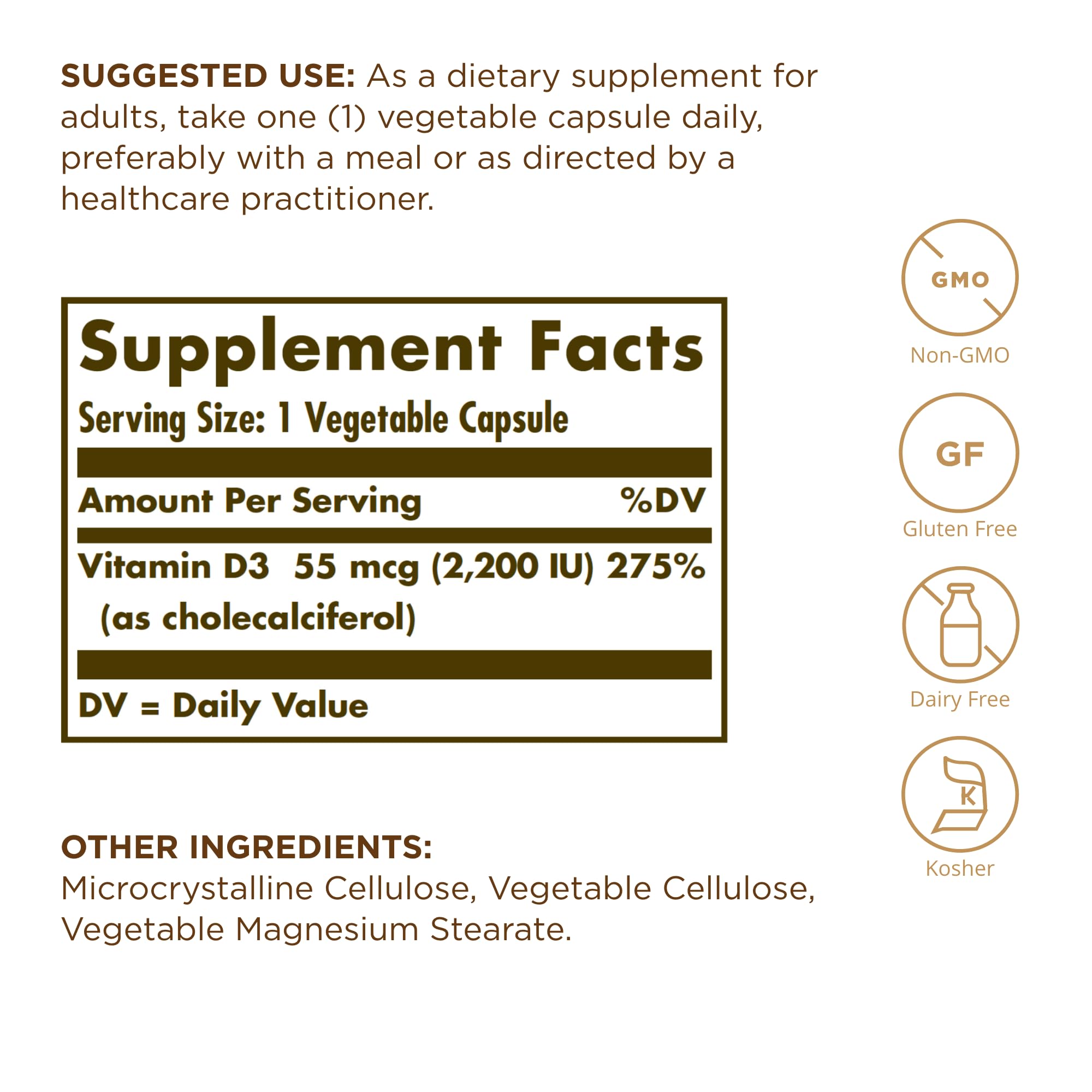 Close-up of Solgar Vitamin D3 bottle and label