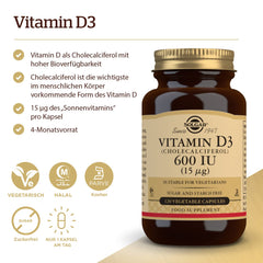 Close-up of Solgar Vitamin D3 label showing 600 IU