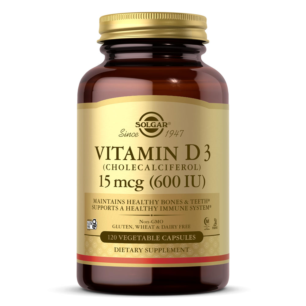 Solgar Vitamin D3 bottle with cap removed