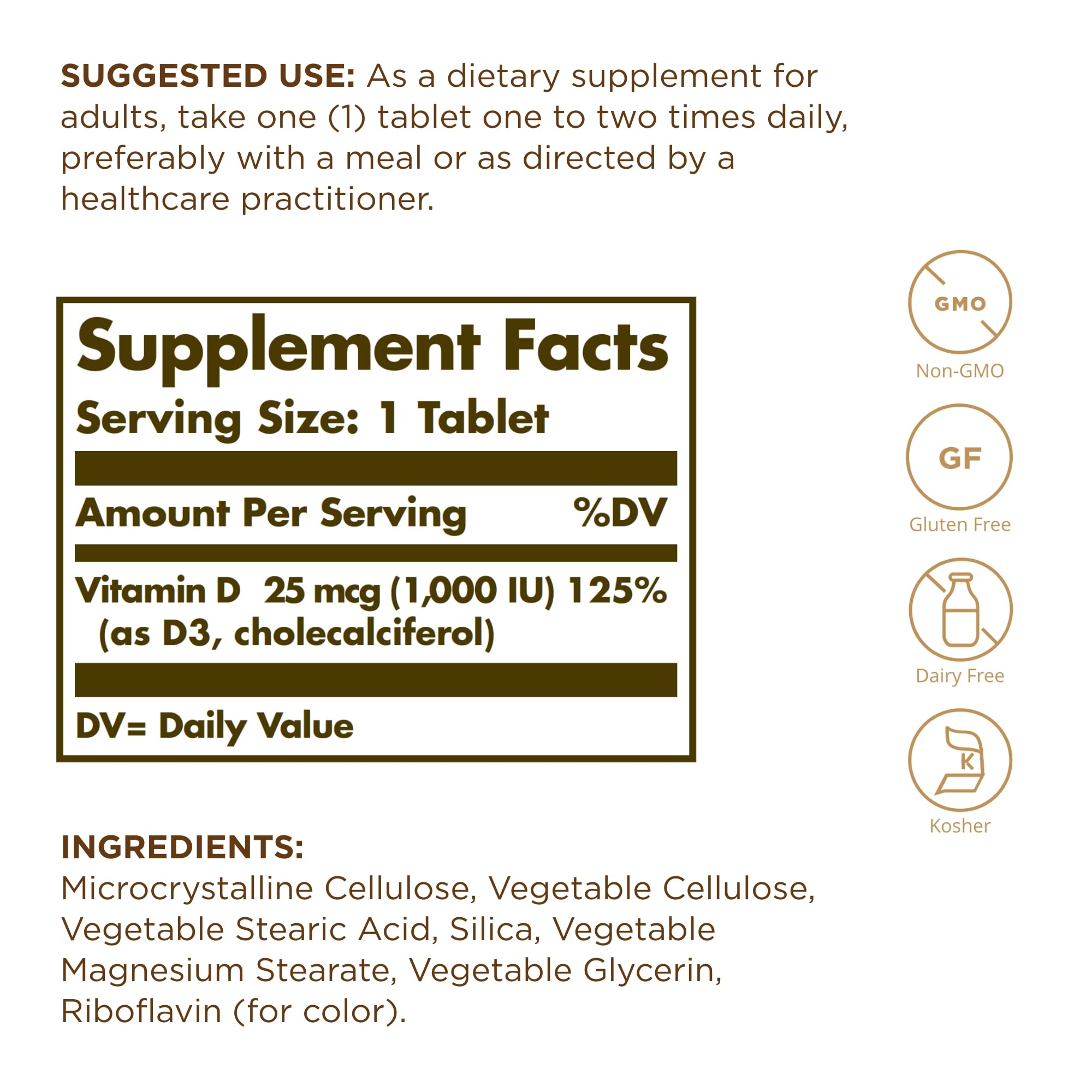 Solgar Vitamin D3 90 tablets bottle - back label