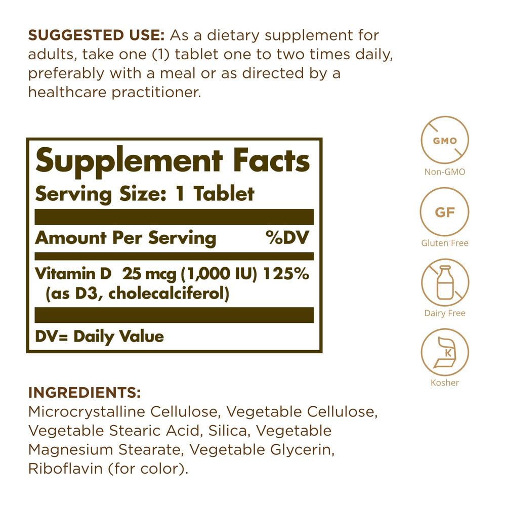Solgar Vitamin D3 90 tablets bottle - back label