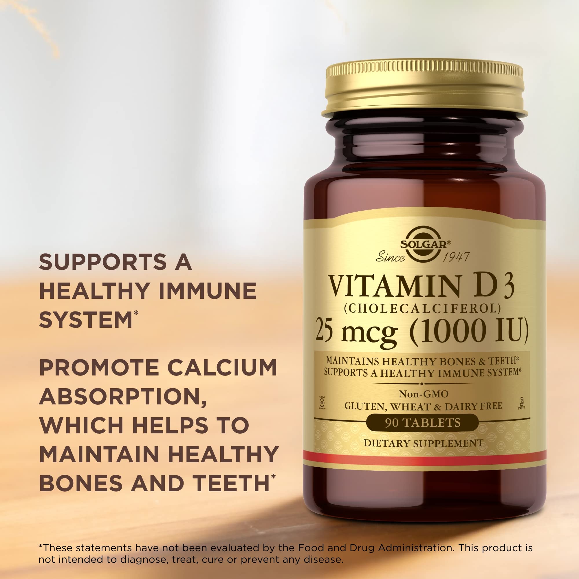 Gluten-free, dairy-free and non-GMO Solgar Vitamin D3 packaging