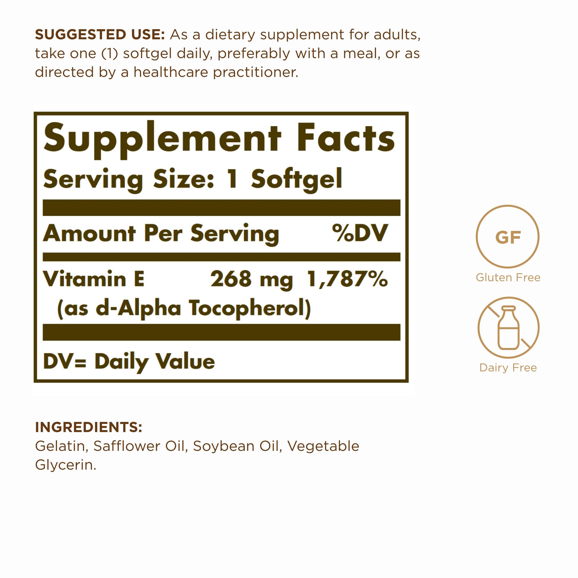 Close-up of natural d-Alpha Tocopherol Vitamin E oil-based softgels