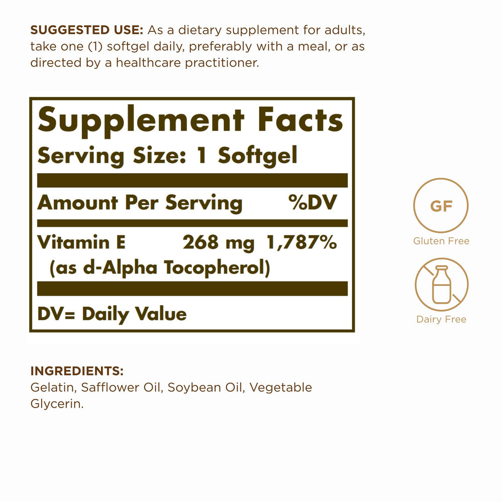 Close-up of natural d-Alpha Tocopherol Vitamin E oil-based softgels
