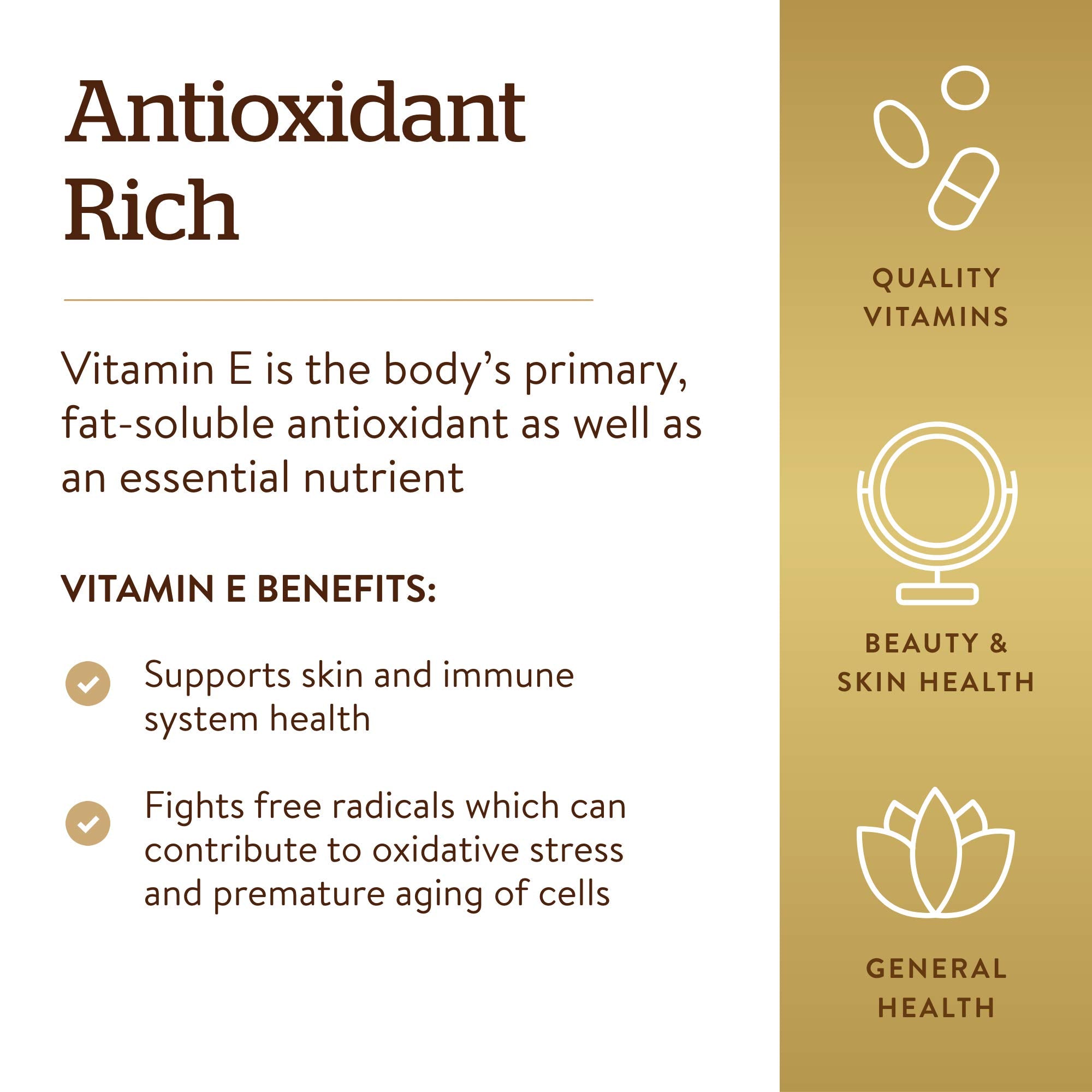 Gluten-free and dairy-free label on Solgar Vitamin E bottle