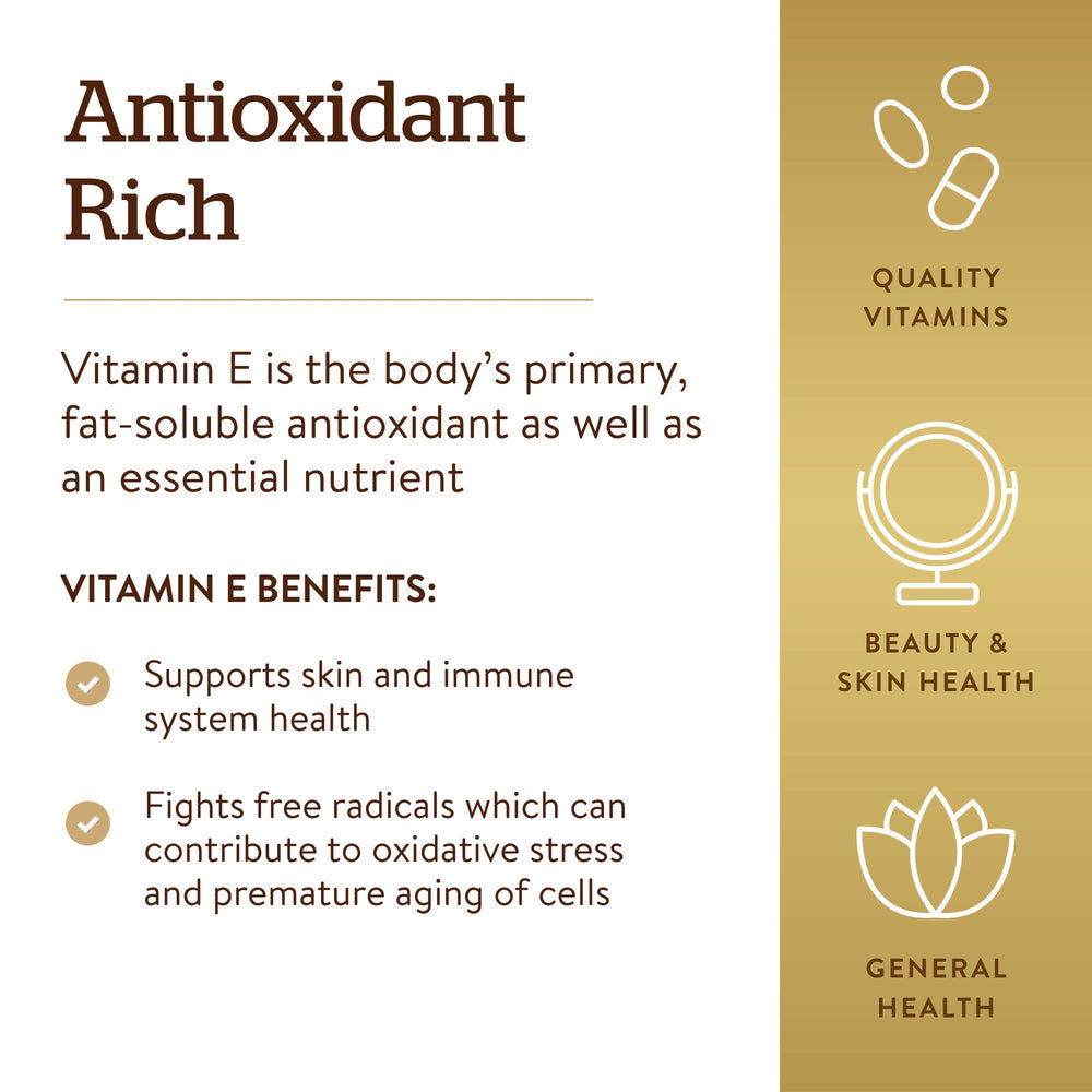 Gluten-free and dairy-free label on Solgar Vitamin E bottle