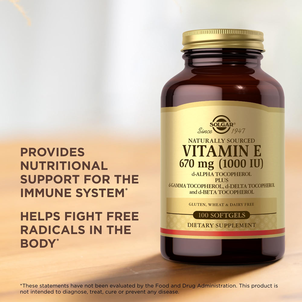 Solgar Vitamin E gluten-free and dairy-free claim on label