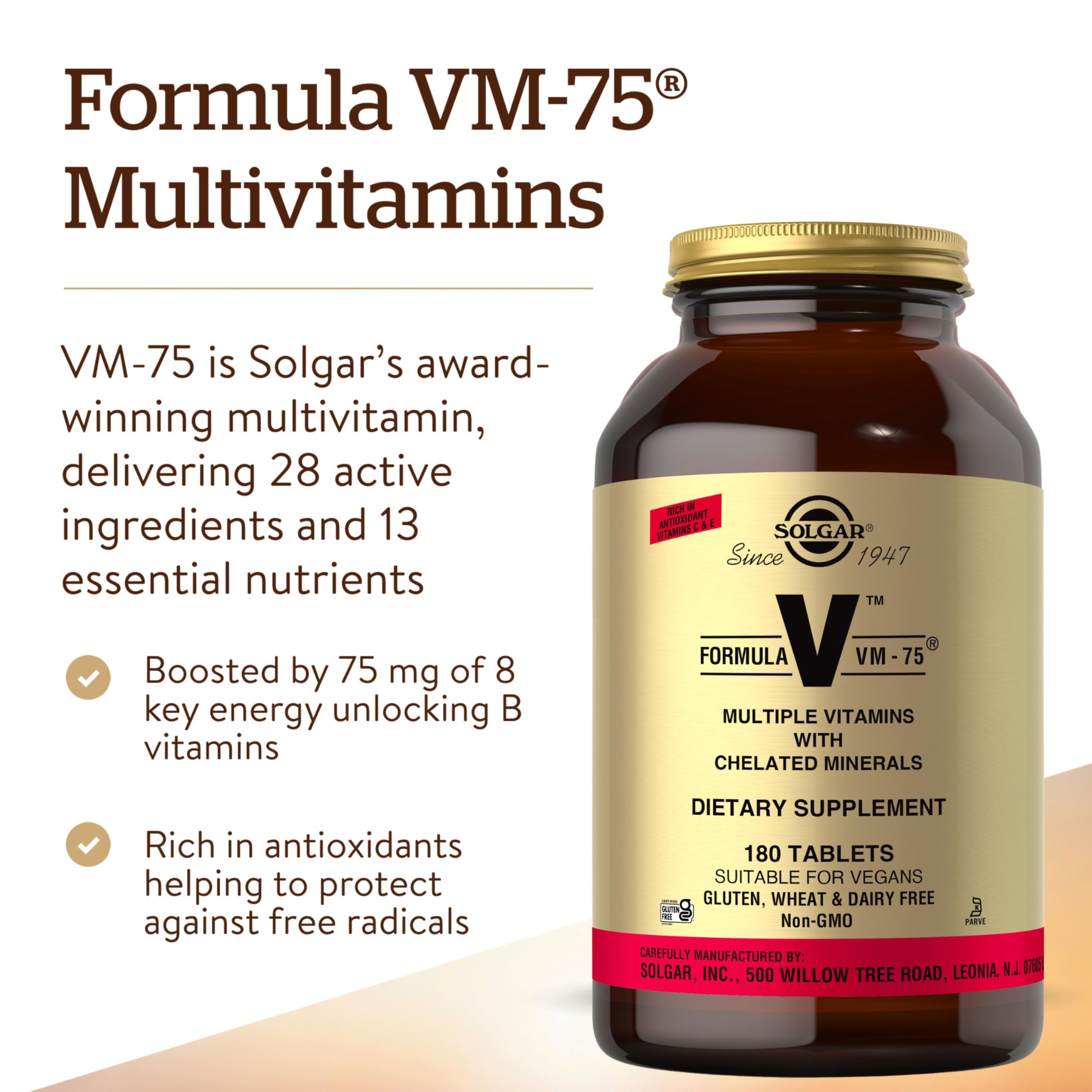 Close-up of Solgar VM-75 tablets