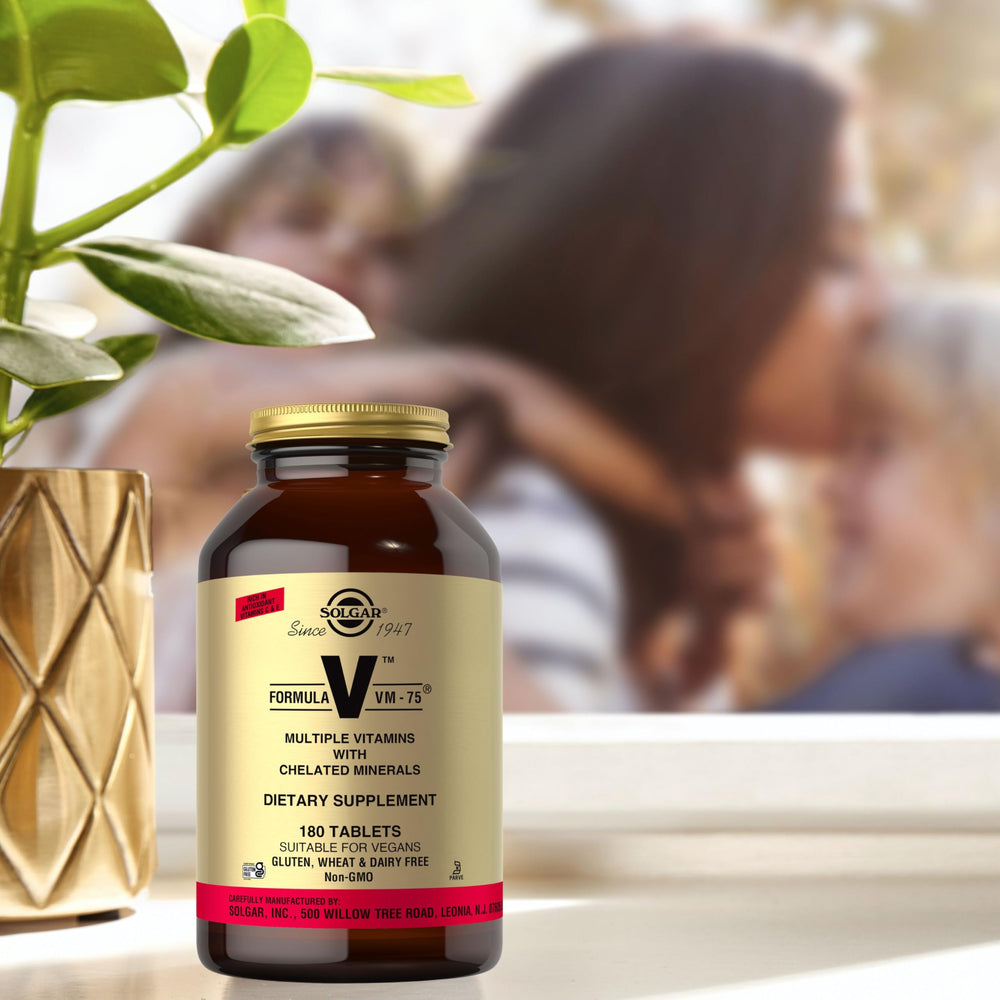 Vegan, kosher and gluten-free icons on Solgar VM-75 label