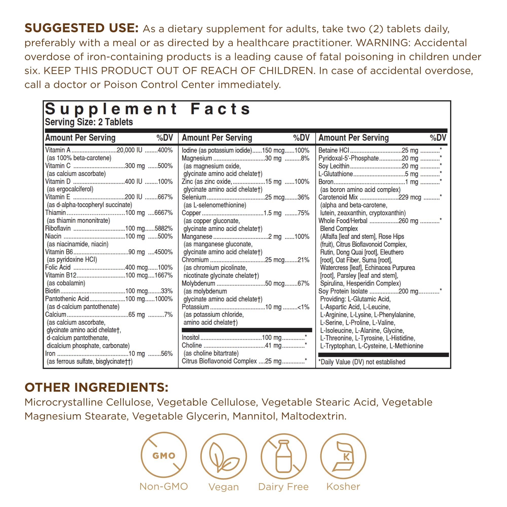 Solgar Formula VM-2000 label close-up showing nutritional information