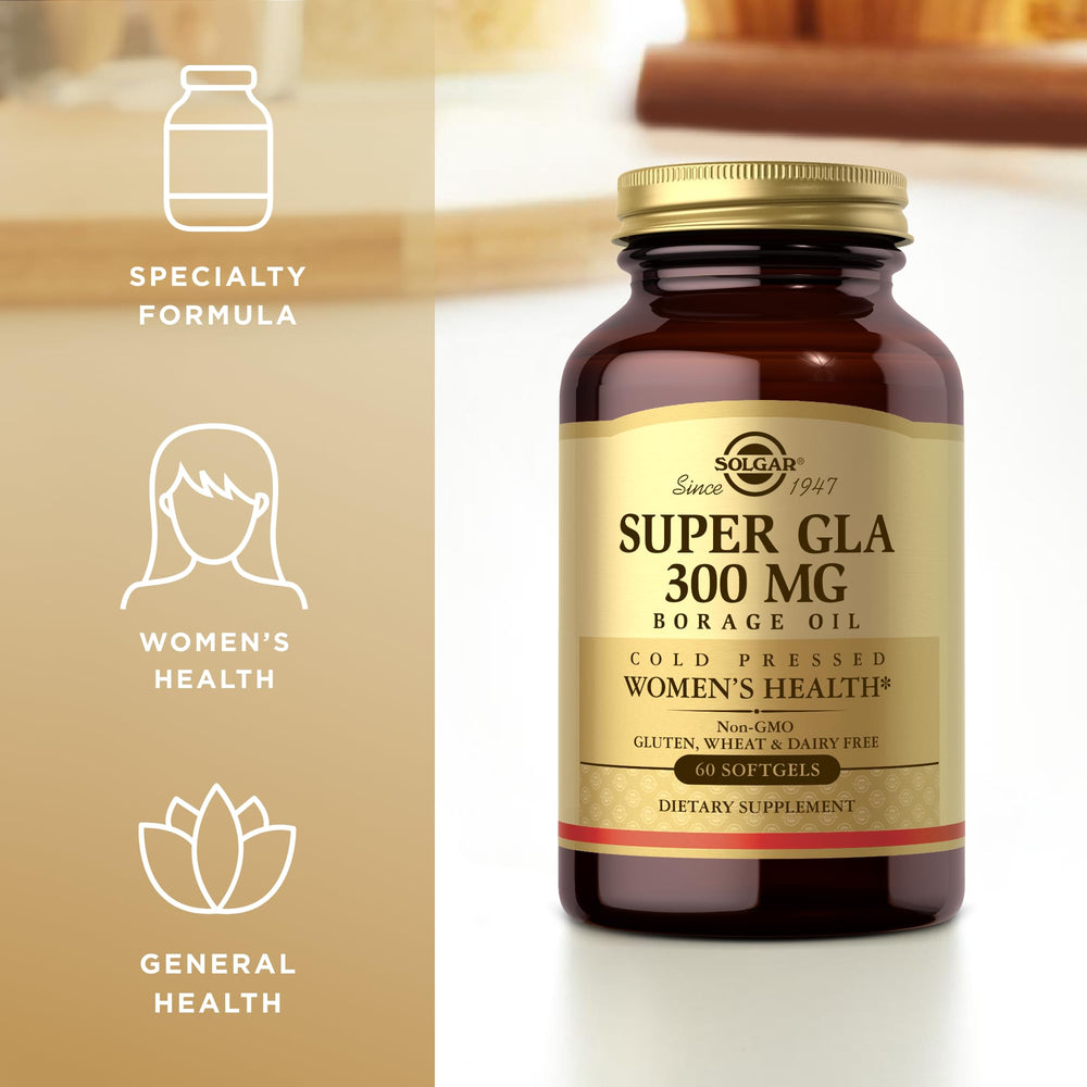 Gluten-free, dairy-free non-GMO Solgar Super GLA packaging
