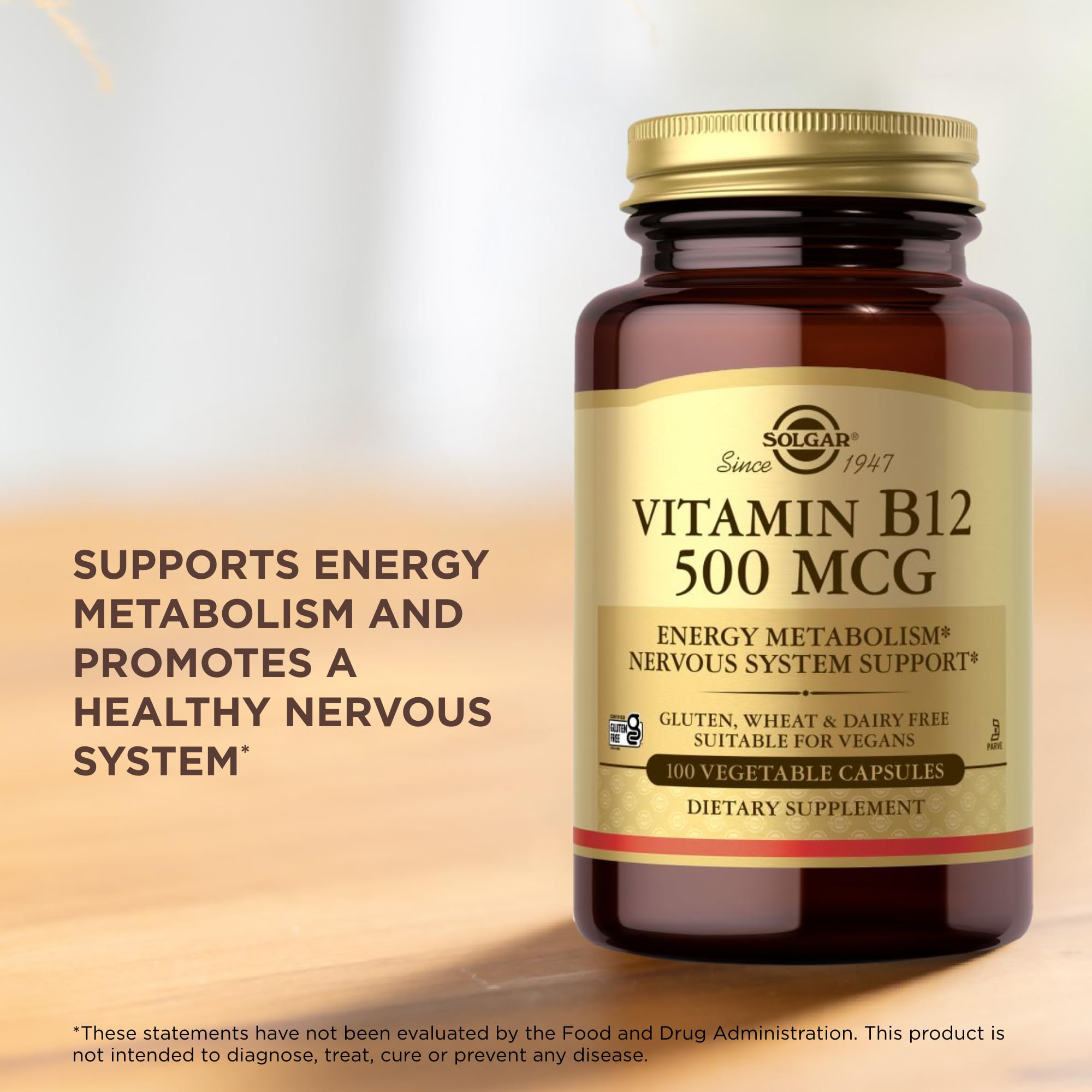 Solgar Vitamin B12 500 mcg vegan and gluten-free