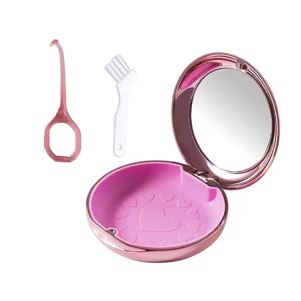 Solid orthodontic retainer case with magnetic closure in pink