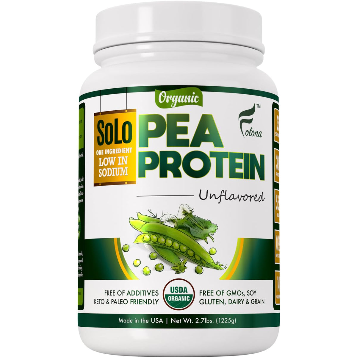 Solo Organic Pea Protein Isolate 2.7 lb package, unflavored