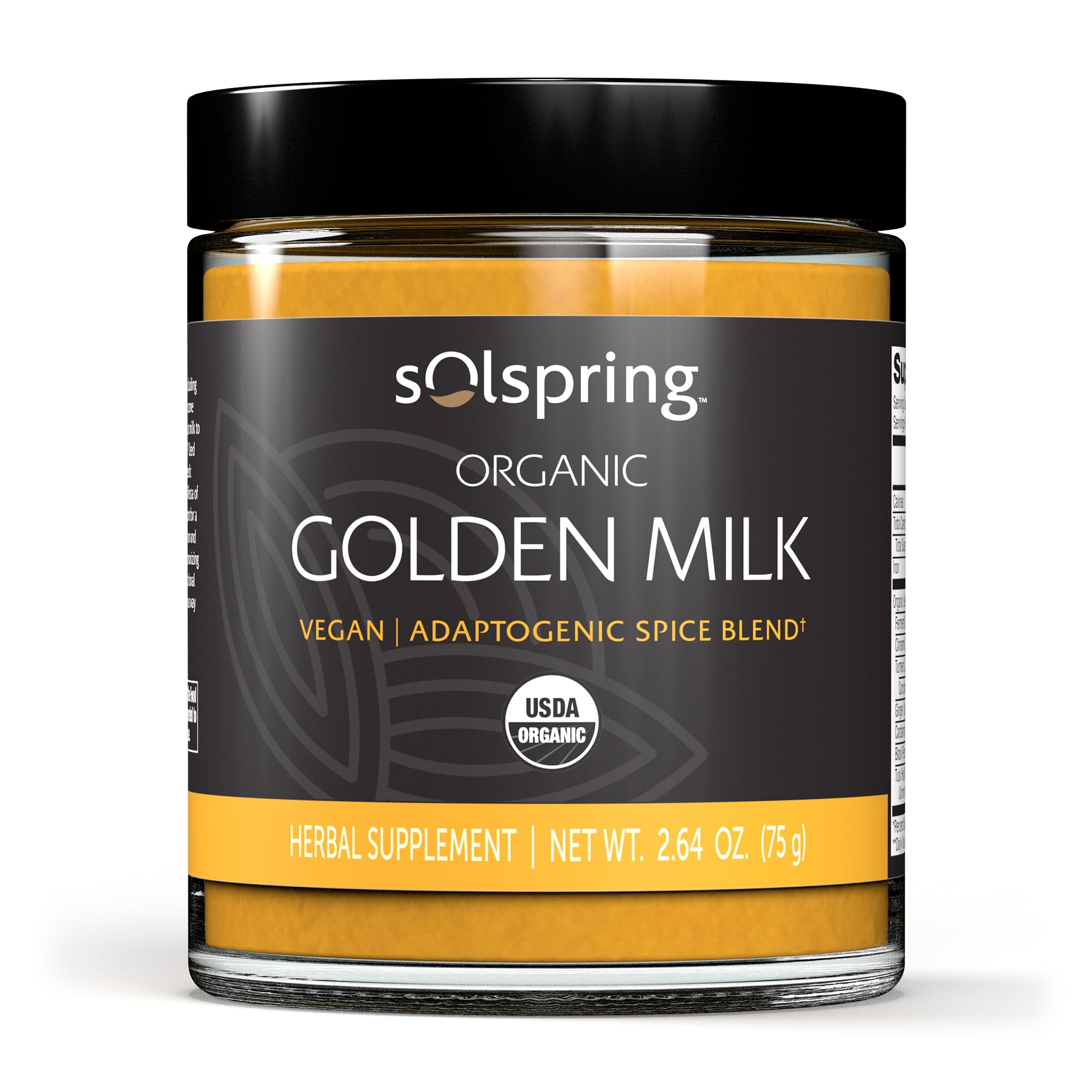 Dr. Mercola Solspring Organic Golden Milk Herbal Supplement jar, 2.64 oz (75 g)