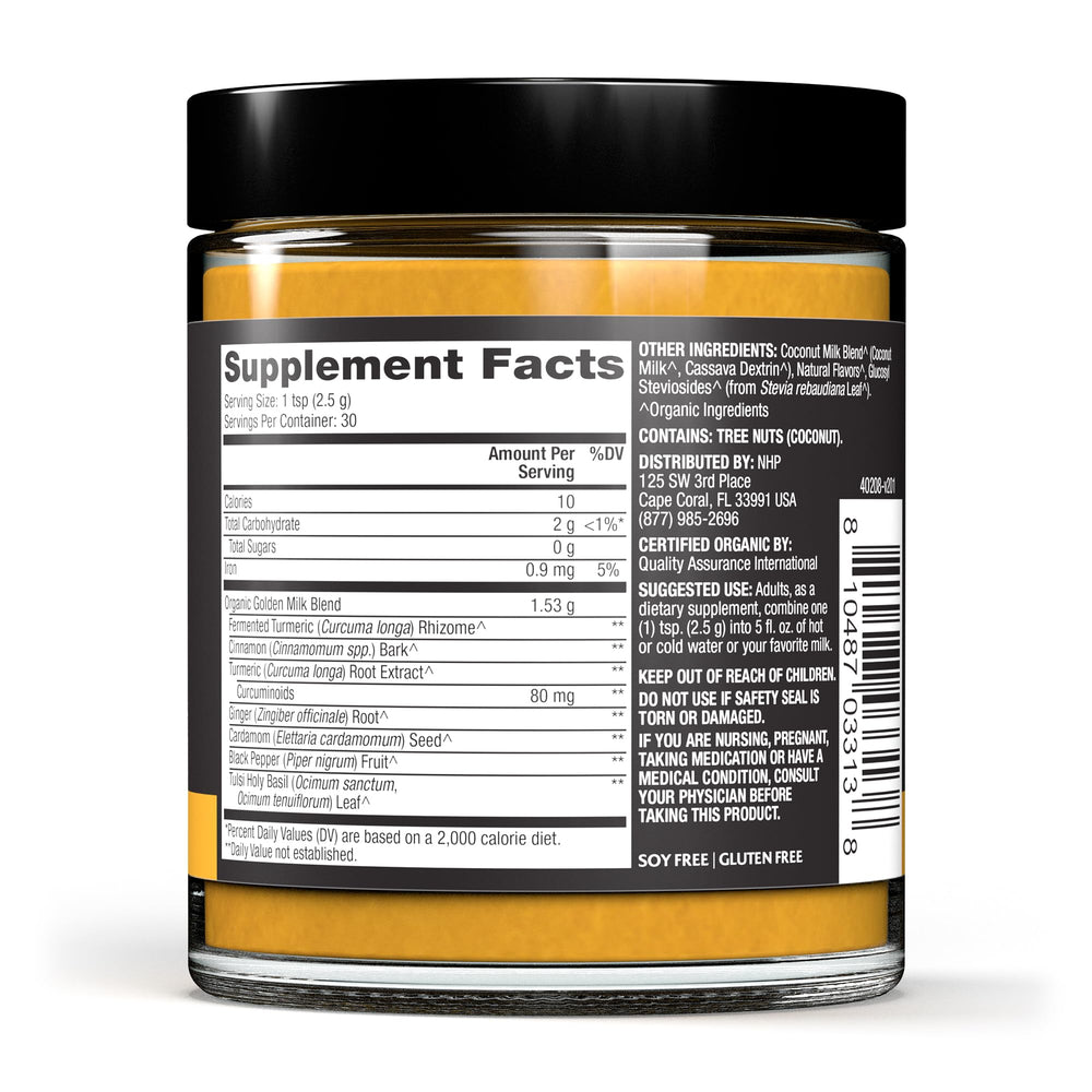 Close-up of organic golden milk spice blend with turmeric, ginger, and cinnamon