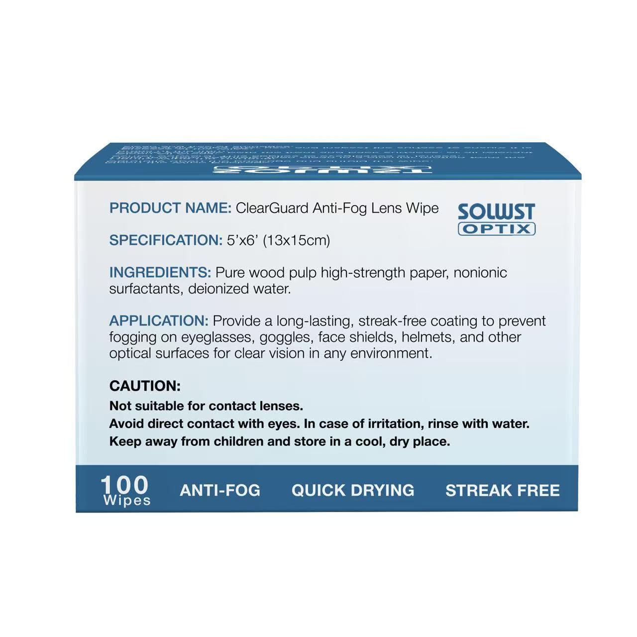 Individually wrapped anti-fog lens wipe being removed from package