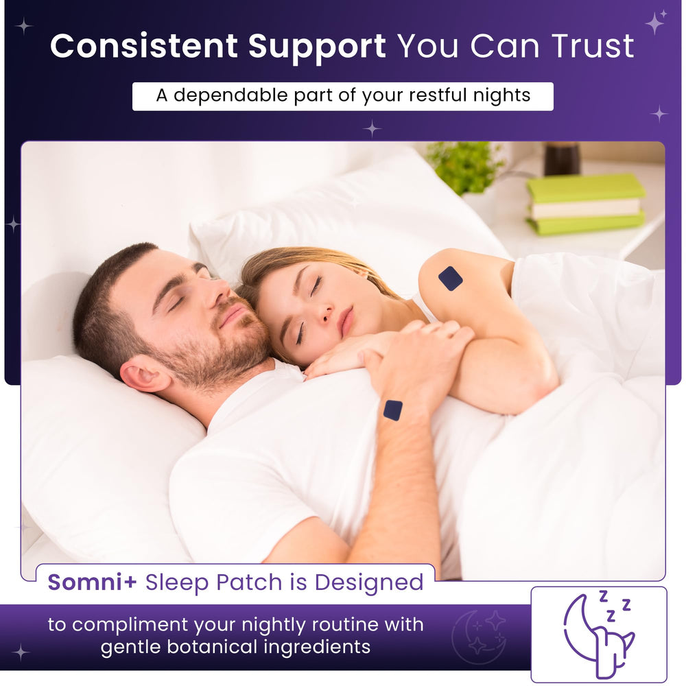 Concept image showing a restful night with Somni+ patches