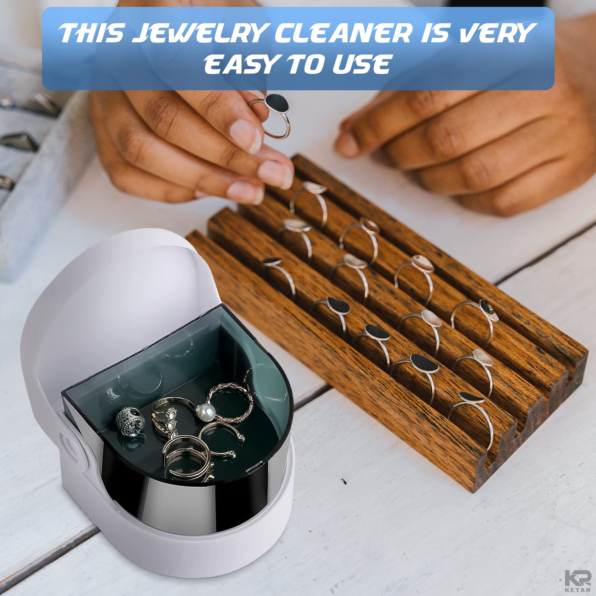 Retainers being cleaned with cordless sonic cleaner