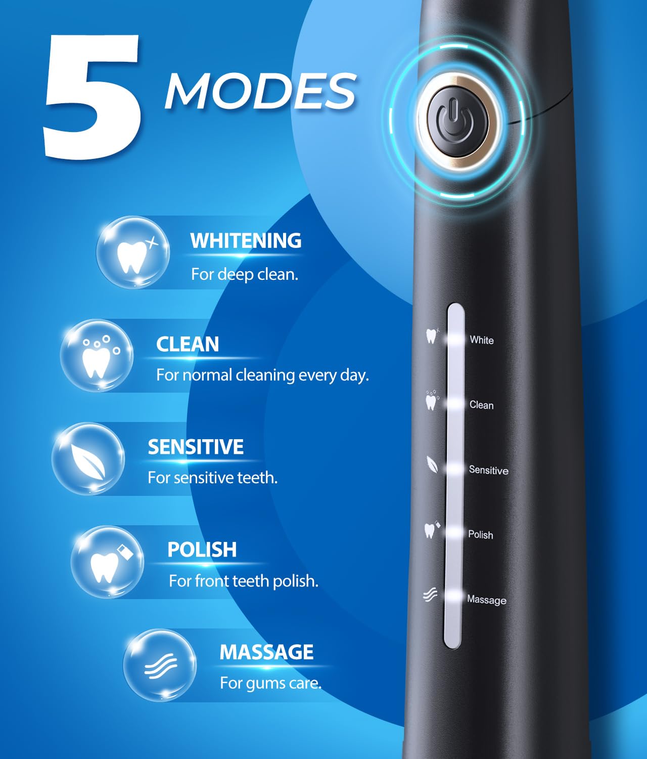 Rechargeable black sonic toothbrush showing USB charging