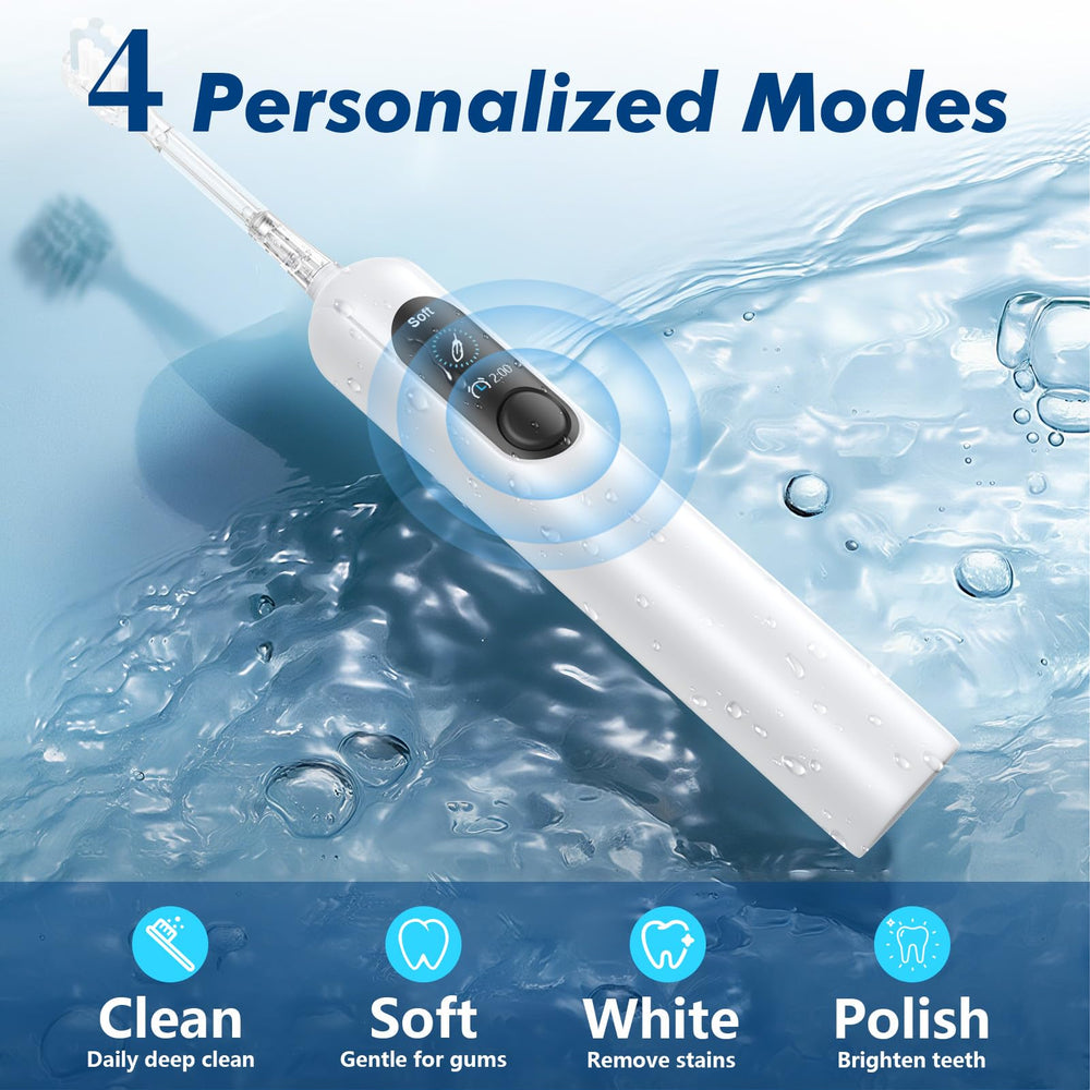 Six replacement brush heads for the toothbrush in white