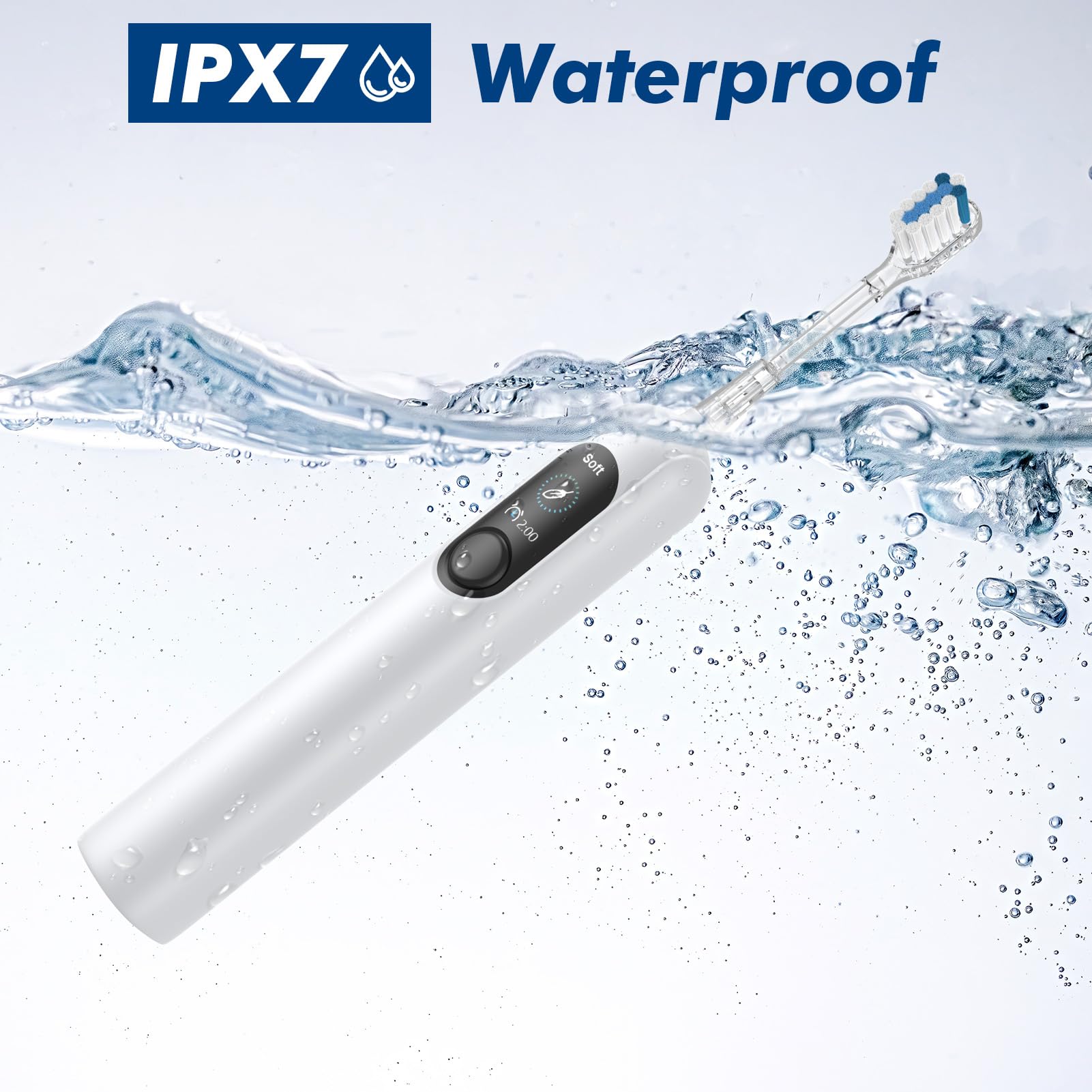 IPX7 waterproof design of the white Sonic Electric Toothbrush