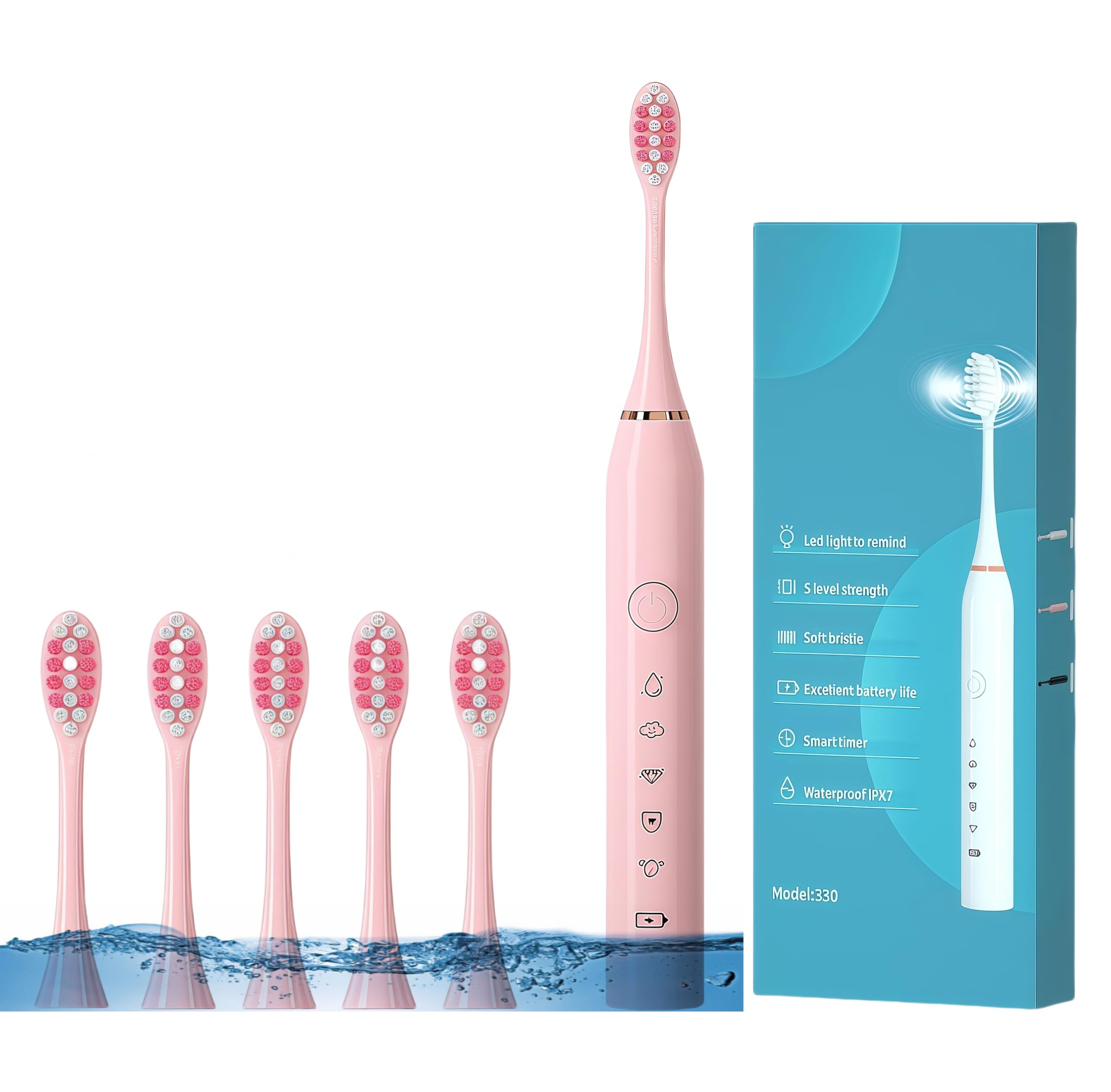 Pink sonic electric toothbrush front view