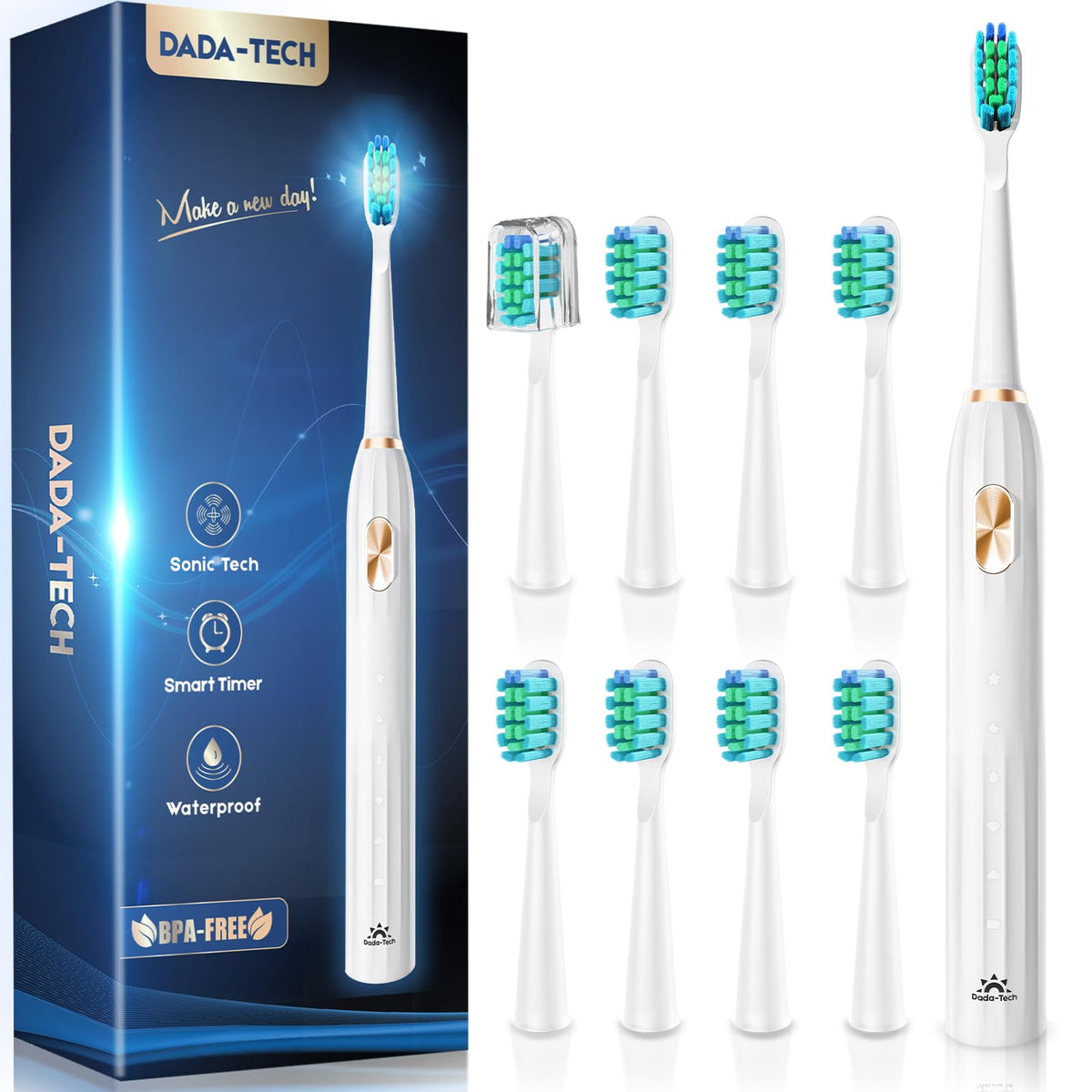 Front view of Sonic Electric Toothbrush with white Roman column handle